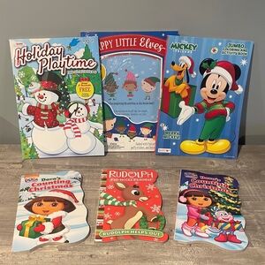 Christmas Coloring Activity Books Board Book Bundle Toddler Dora Mickey Mouse